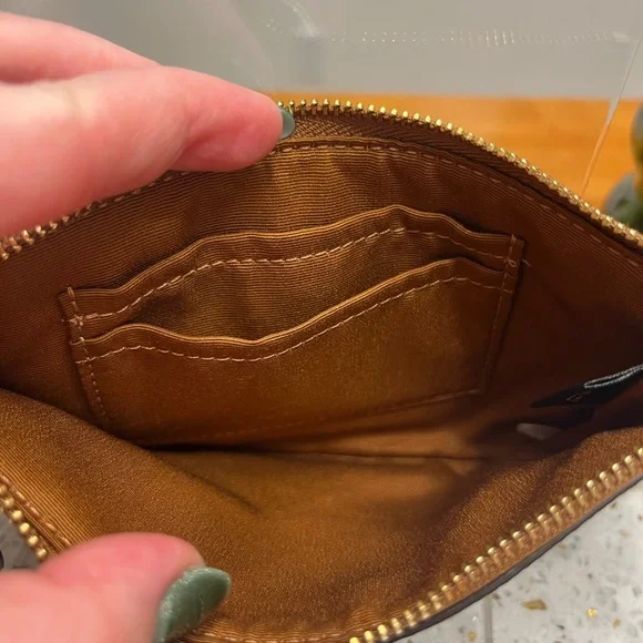 Coach Brown Leather and Sherpa Trim Large Wristlet - Picture 8 of 9